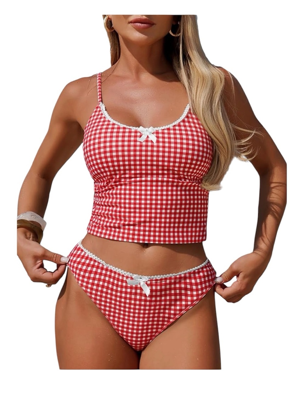 NEW Zaful red & white gingham tankini swimsuit - XL